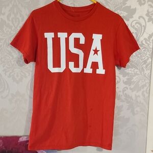 Men's Vibrant Red And White Graphic Usa Tee S